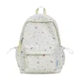 White cute backpack detail, colorful star print, front pocket design, adjustable shoulder straps. - With Pendant / White