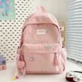 Sac à Dos Scolaire Rose Matelassé Broderie Étoile Esthétique Étudiant Collège Loisir Sac - Grand Avec Pendentif / Rose