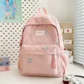 Sac à dos d'école matelassé rose avec étoiles brodées, sac de jour décontracté style coréen. - L / Rose