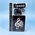 Music theme stationery set including notebook pencils and erasers with piano keys design. - PT172 Music Stationery Set (Black High Note)