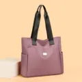 Purple Nylon Tote Bag, Large Capacity Casual Shoulder Bag with Multi Pockets for Daily Commute - Pink