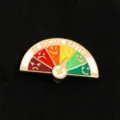 Creative My Social Battery sliding enamel pin featuring colorful mood emoji faces on black fabric - Gold Edge Mood Battery Style (0823)