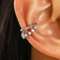 Elegant multi-layer silver ear cuff with sparkling cubic zirconia for non-pierced ears - Double-Layer Rhinestone Style (Right 3314) / White Gold