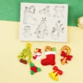 Set de molde de silicona de Navidad con árbol, muñeco, calcetín, campana y bastón. - Estilo 2 (A196) / Gris
