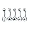 Stainless steel curved barbell belly ring piercing jewelry set, silver navel ring variants. - Large Double Ball Belly Piercing Curved Barbell Style (Pack of 5) / Silver