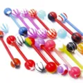 Colorful acrylic tongue ring piercing bar body jewelry mixed patterns wholesale set - 1.4cm (20 Pieces/Pack) / Multicolor