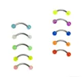 Stainless steel curved barbell eyebrow piercing ring set with colorful acrylic balls. - Random Single Piece 1.2*8*3 / Transparent Luminous Style