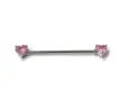Stainless steel industrial barbell ear piercing with pink heart crystal body jewelry. - Pink Double Heart