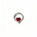 Detailed shot of a silver clicker septum ring with a shiny red heart gemstone accent. - Red Heart Gemstone Hinged Ring (01552) / 1.2*10mm