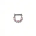 Silver septum ring hinged clicker body piercing jewelry with pink and white pearl beads. - Pink White Alternating Beaded Hoop Ring (01552) / 1.2*10mm