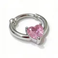 Hinged septum ring featuring a pink heart crystal charm, perfect for stylish body piercing jewelry. - Pink Heart Gemstone Hinged Ring (01552) / 1.2*10mm