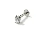 Titanium labret stud piercing with sparkling cubic zirconia bear charm, fashion body jewelry. - Bear Style / 1.2*8mm