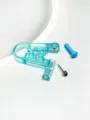 Disposable body piercing tool detail, transparent blue clamp and metal stud component. - Blue Ear Piercer (Black Rhinestone)