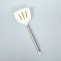 Silikon Schlitzwender mit Edelstahlgriff, hitzebeständiges Kochgeschirr Küchenhelfer. - Cremeweißer großer Silikon-Schlitzwender mit Aufhängeschlaufe