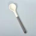 Two-tone silicone cooking spoon, non-stick heat resistant kitchen utensil tool for cooking - Cream Silicone Solid Spoon with Flat Plastic Handle
