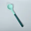 Silicone cooking spoon non-stick kitchen utensil dual color handle ergonomic durable kitchen tool - Dark Green Silicone Solid Spoon with Flat Plastic Handle