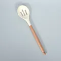 Silikon Schaumlöffel mit Massivholzgriff Küchen Kochwerkzeug Antihaft Pfanne Geschirr - Silikon-Schlitzlöffel mit rundem Holzgriff / Creme