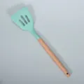 Minzgrüner Silikon-Pfannenwender mit Massivholzgriff zum Kochen von Küchenutensilien - Silikon-Schlitzwender mit rundem Holzgriff, Dunkelgrün