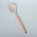 Silikonschlitzlöffel mit Holzgriff, hitzebeständiger Kochlöffel für Antihaft-Pfannen Küchenhelfer. - Silikon-Schlitzlöffel mit rundem Holzgriff / Khaki