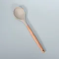 Hitzebeständiger Silikon Kochlöffel mit massivem Holzgriff für antihaft Beschichtungen. - Runder Holzgriff Silikonlöffel / Khaki