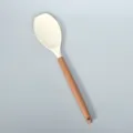 Silicone spatula with wooden handle, cream color kitchen tool for baking and cooking. - Cream White Silicone Spatula Spoon with Round Wooden Handle