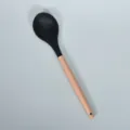 Silikon Kochlöffel mit Massivholzgriff, antihaftbeschichtetes Küchenhelfer Werkzeug. - Runder Holzgriff Silikonlöffel / Schwarz