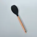 Thickened silicone cooking spoon with solid wood handle, durable kitchen baking spatula tool - Black Silicone Spatula Spoon with Round Wooden Handle