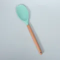 Mint green silicone spatula with wooden handle for baking cooking and daily kitchen use. - Dark Green Silicone Spatula Spoon with Round Wooden Handle