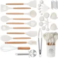 35-teiliges silikon küchenhelfer set mit holzgriff für antihaft kochgeschirr kochen - Cremeweißes, 35-teiliges Küchenhelfer-Set A mit Holzgriff (mit Behälter)