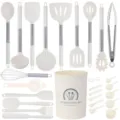 26-teiliges Silikon Küchenutensilien Set mit Halter hitzebeständige Kochlöffel Edelstahl - 26-teiliges Set / Creme