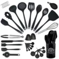Schwarzes Silikon Küchenhelfer Set hitzebeständig Kochbesteck mit Behälter für Antihaftpfannen - Schwarzes einteiliges 38-teiliges Küchenhelfer-Set (Großer Eimer)