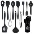12-teiliges Silikon Küchenhelfer Set hitzebeständig Kochlöffel Pfannenwender - 12-teiliges Set (Großer Eimer) / Schwarz