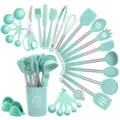 28-teiliges mintgrünes Silikon Küchenhelfer Set mit Edelstahlgriffen und Behälter Kochen. - Dunkelgrünes 28-teiliges Küchenhelfer-Set mit Griffhüllen A