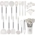 24-piece silicone kitchen utensil set with stainless steel handles, heat resistant cookware tools. - Cream