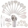 28 pieces silicone kitchen utensil set heat resistant cooking tools with holder grey color - One-Piece / 28 Pieces Set (Large Bucket) / Khaki