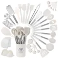43-piece silicone kitchen utensil set with stainless steel handles, heat-resistant cooking tools - Cream White 43-Piece Handle Grip Set
