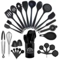 28-Piece Silicone Kitchen Utensil Set Heat Resistant Cookware Cooking Spatula Spoon - One-Piece / 28 Pieces Set (Large Bucket) / Black