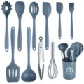 11-teiliges Silikon Küchenutensilien Set mit Behälter, hitzebeständige Kochgeschirr, grau. - Dunkelgraues einteiliges 11-teiliges Set [Großer Eimer]