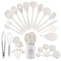 28-piece silicone kitchen utensil set heat resistant cooking spatulas spoons nonstick cookware - One-Piece / 28 Pieces Set (Large Bucket) / Cream