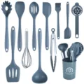 12-piece silicone kitchen utensil set heat-resistant non-stick cooking tools with storage bucket - 12 Pieces Set (Large Bucket) / Dark Gray
