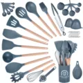 Silicone kitchen utensils set heat resistant cooking spatula spoon grey kitchen - Dark Grey 36-Piece Wooden Handle Set A (Small Bucket)