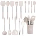 15-teiliges Silikon Küchenhelfer Set mit Edelstahlgriffen, hitzebeständige Kochutensilien. - Khaki-Set mit Griffen 15-teilig