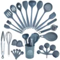 28-Piece Heat-Resistant Silicone Kitchen Utensil Set with Holder for Non-Stick Cookware - One-Piece / 28 Pieces Set (Large Bucket) / Dark Gray
