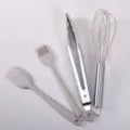 Food-grade silicone baking tools set, mini spatula, oil brush, tongs and whisk, beige. - Khaki 4-Piece Baking Set A