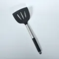 Large silicone slotted spatula black with stainless steel handle kitchen cooking tool - Black