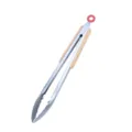 Stainless steel food tongs with wood handle for outdoor BBQ, camping and kitchen cooking. - 12 Inch