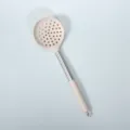 Silicone slotted spoon with stainless steel handle for kitchen cooking nonstick cookware. - Khaki Handle-Sleeve Silicone Skimmer