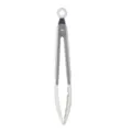 Stainless steel kitchen food tong with white silicone tips and hanging ring locking design - 9-Inch Silicone Plum Blossom Food Tongs in Cream White