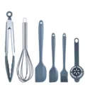 6-piece silicone kitchen utensil set with food tongs whisk spatulas and oil brush for baking - Dark Grey 6-Piece Baking Set B