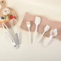 6-Piece Silicone Kitchen Utensils Set Heat Resistant Baking Spatula Whisk Tongs Brush - Cream White Baking 6-Piece Set B